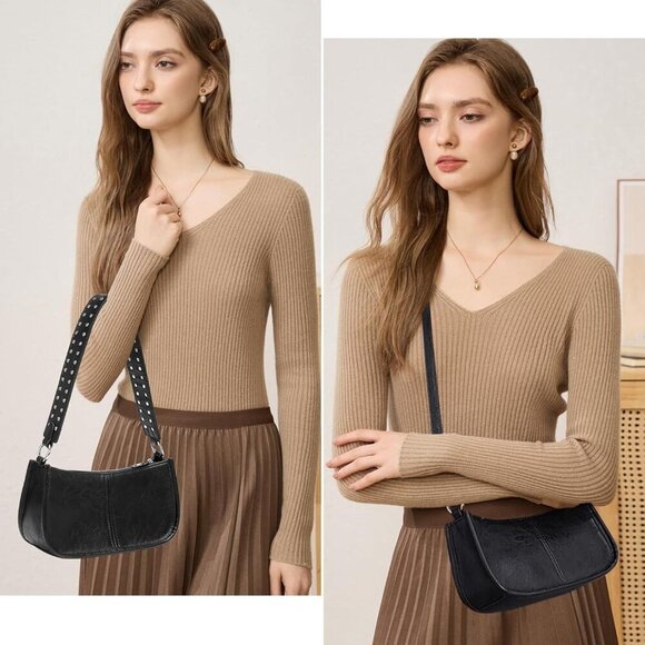 Small Black Leather Crossbody Bag for Women Y2K Studded Trendy Mini Purse - Picture 7 of 9